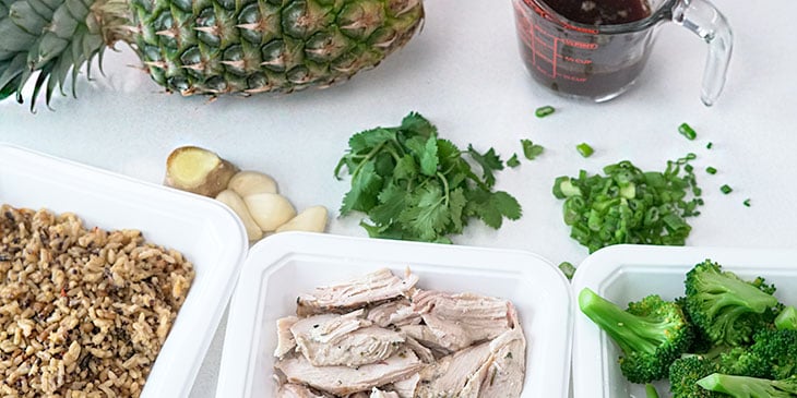 Teriyaki Chicken Pineapple Bowl Recipe Ingredients on a white background