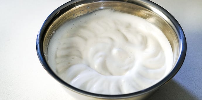 Whipped aquafaba for vegan French toast recipe