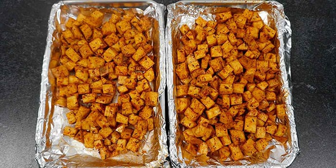 Cook seasoned Sweet Potato on sheet trays