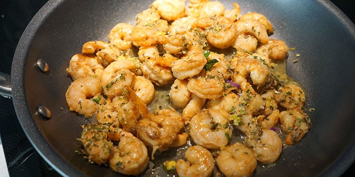 sauting shrimp for high protein pasta salad recipe 