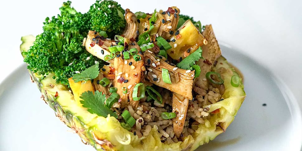 teriyaki chicken pineapple bowl on plate 