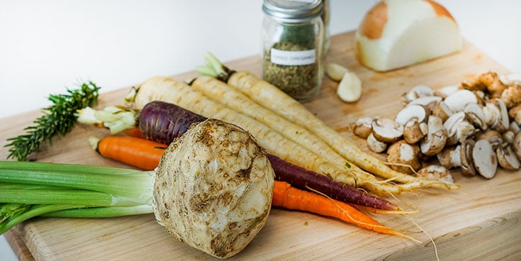 whole-foods plant based diet ingredients on cutting board 